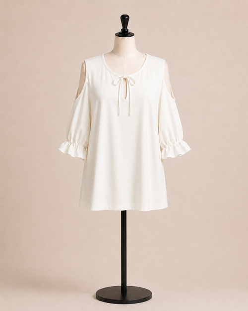 Blusa nera con spalle scoperte e laccetto frontale