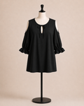Blusa nera con spalle scoperte e laccetto frontale