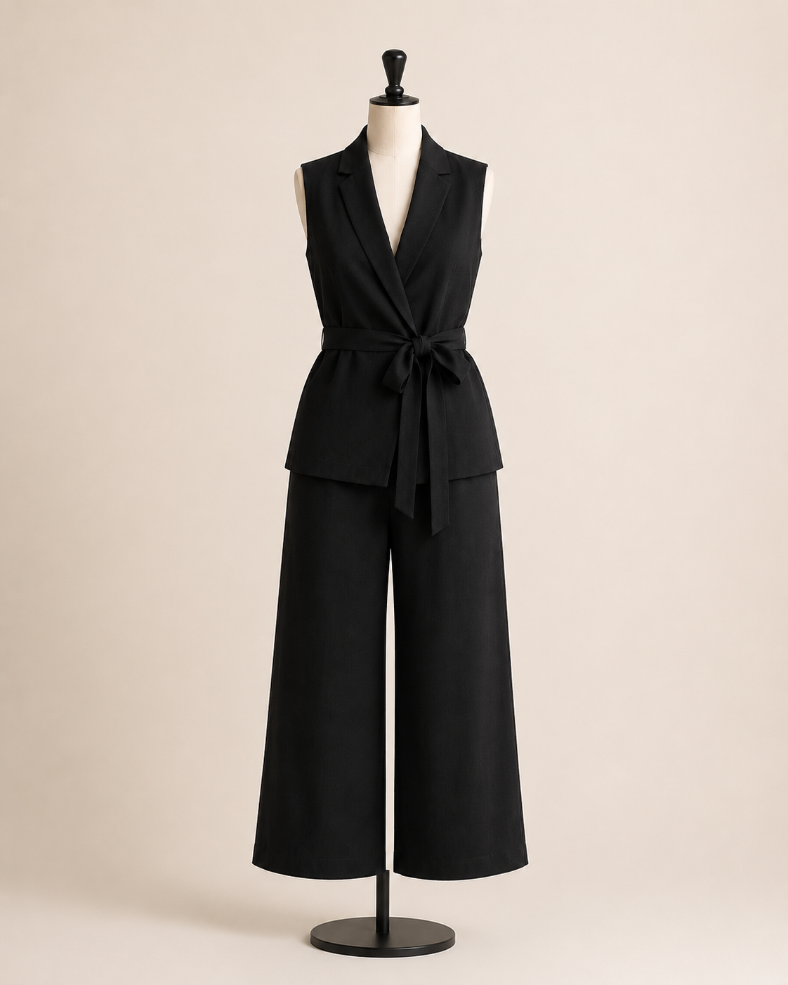 Completo elegante nero gilet e pantalone palazzo