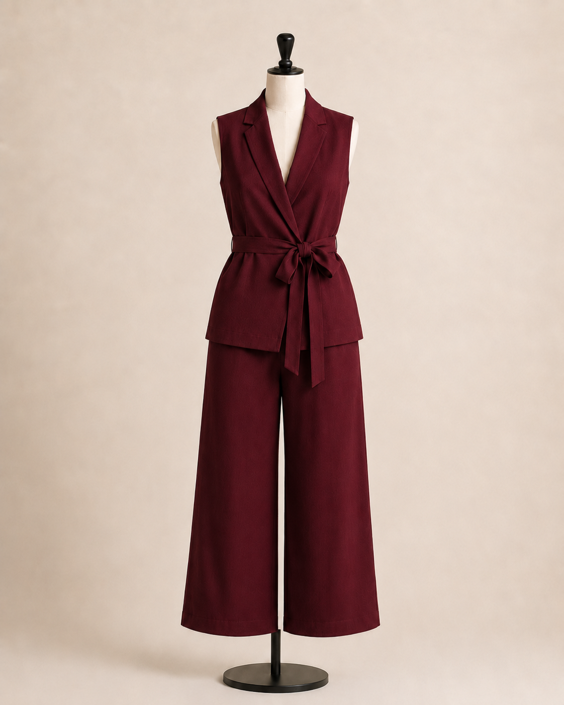 Completo elegante nero gilet e pantalone palazzo