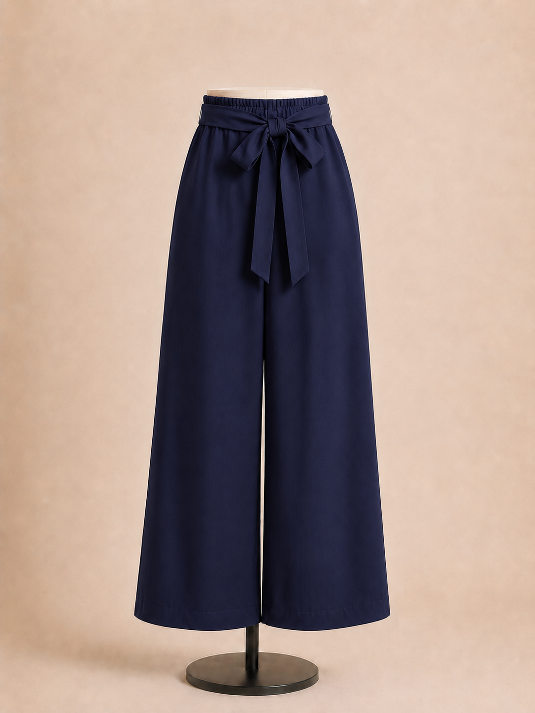 Pantalone donna nero palazzo con vita elasticizzata e cintura