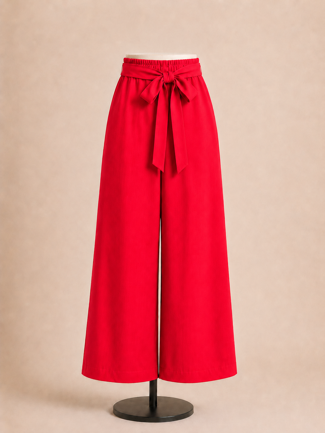 Pantalone donna nero palazzo con vita elasticizzata e cintura