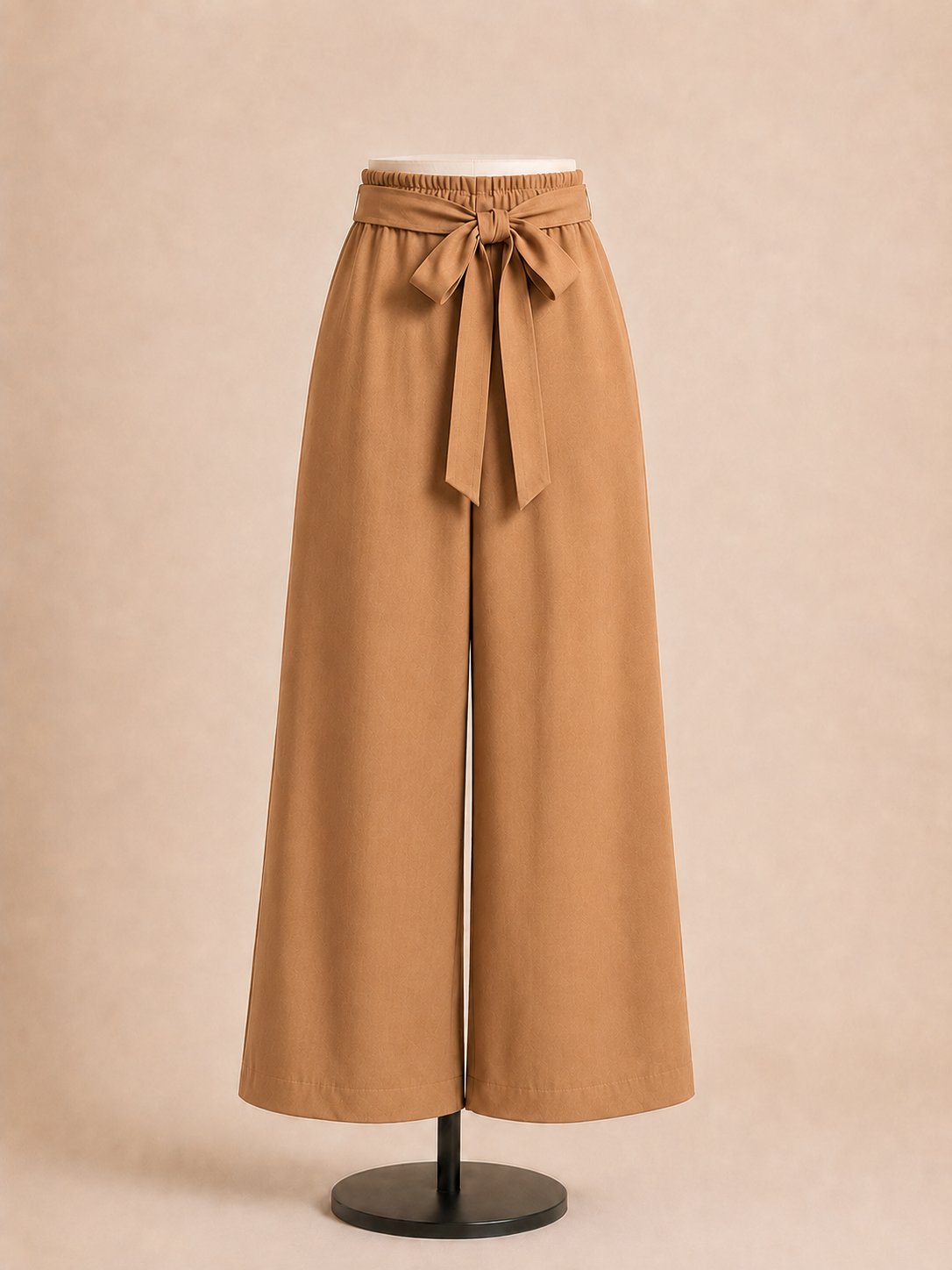 Pantalone donna nero palazzo con vita elasticizzata e cintura