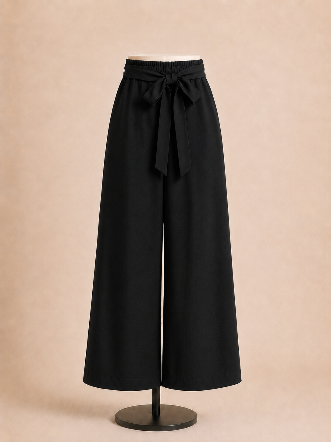 Pantalone donna nero palazzo con vita elasticizzata e cintura