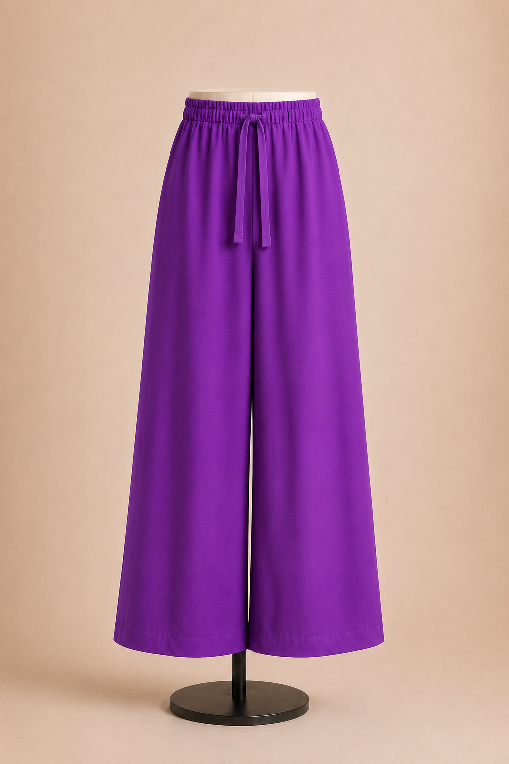 Pantalone donna palazzo con vita elasticizzata e laccio