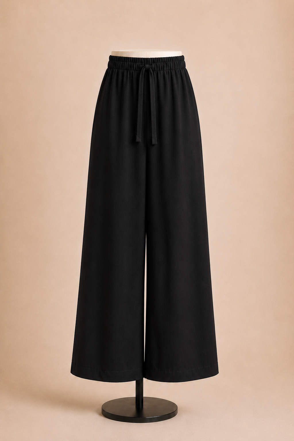 Pantalone donna palazzo con vita elasticizzata e laccio